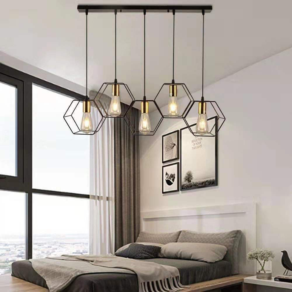Industrial Vintage Geometric Frame Iron 3/5 Light Island Light Chandelier