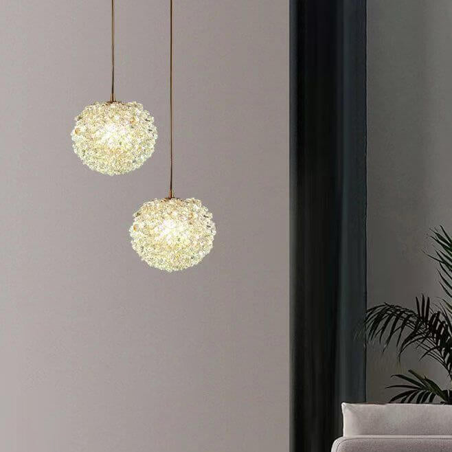 Modern Minimalist Round Ball Full Copper Crystal 1-Light Pendant Light For Bedroom