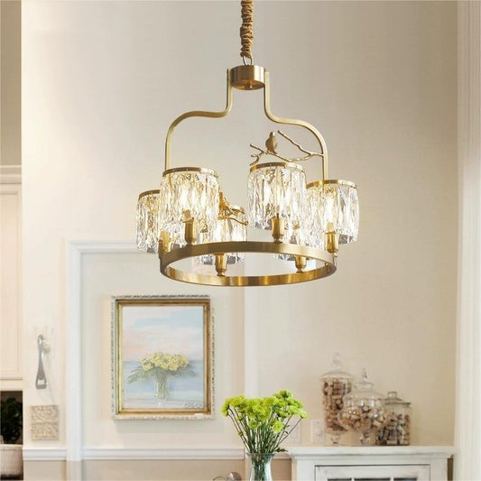 Contemporary Scandinavian Birdie Branch Crystal Copper 4/6 Light Chandelier For Bedroom