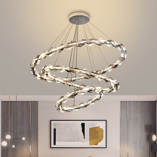 Modern Minimalist Round Crystal Iron LED Chandelier For Living Room