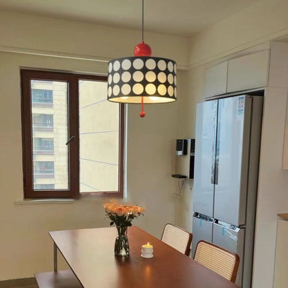 Contemporary Retro Drum Checkerboard Leather Lampshade 3-Light Pendant Light For Dining Room