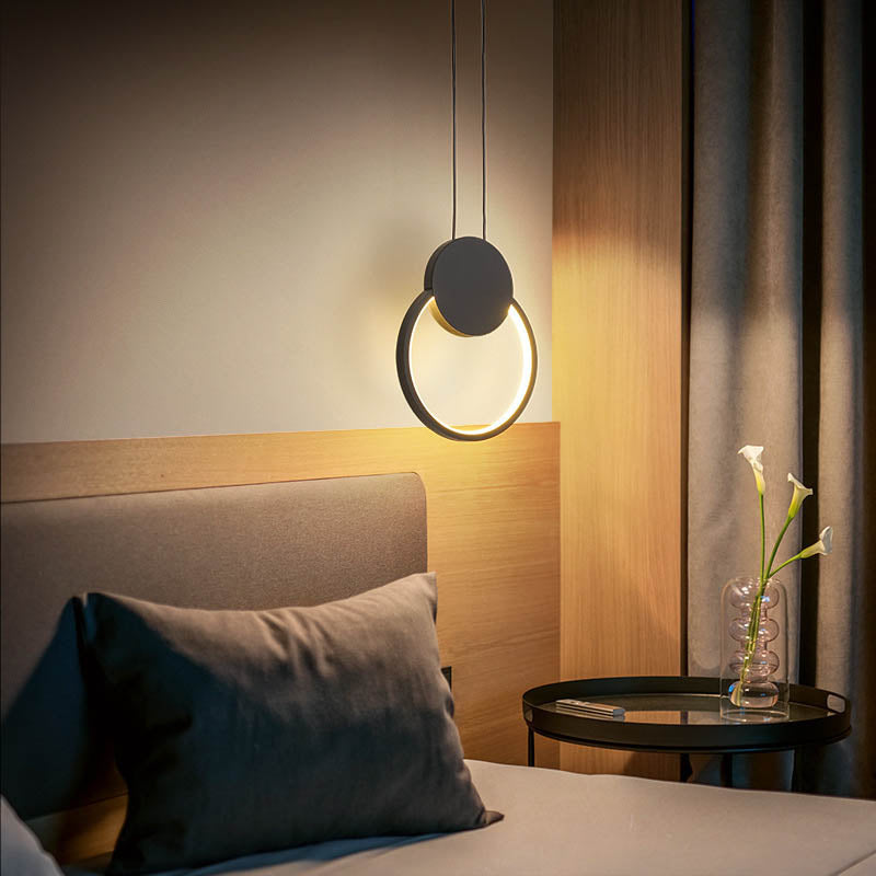 مصباح LED دائري هندسي من الحديد بتصميم بسيط وعصري لغرفة النوم 