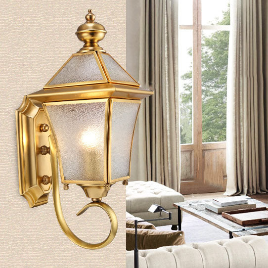 European Modern Luxury Quadrilateral Brass Glass Waterproof 1-Light Outdoor Wall Sconce Lamp