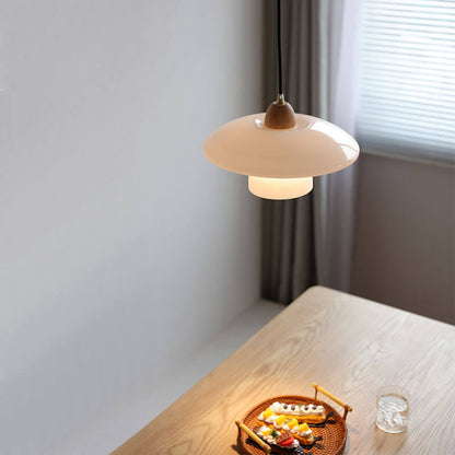 Danish Vintage White Jade Disc Glass Shade 1-Light Pendant Light