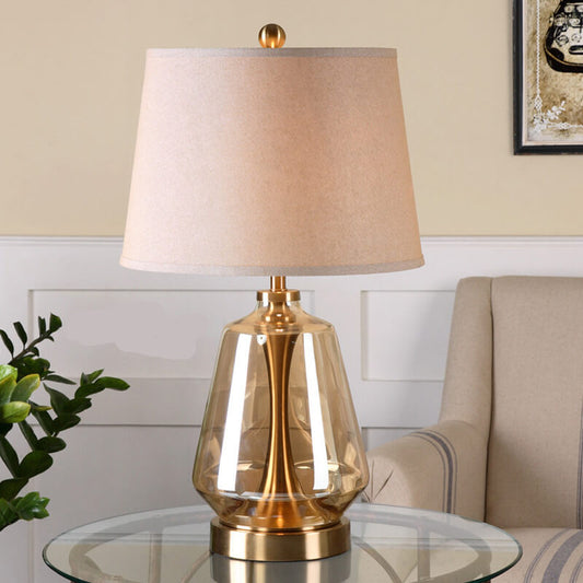 Modern Minimalist Vase Base Glass Fabric 1-Light Table Lamp