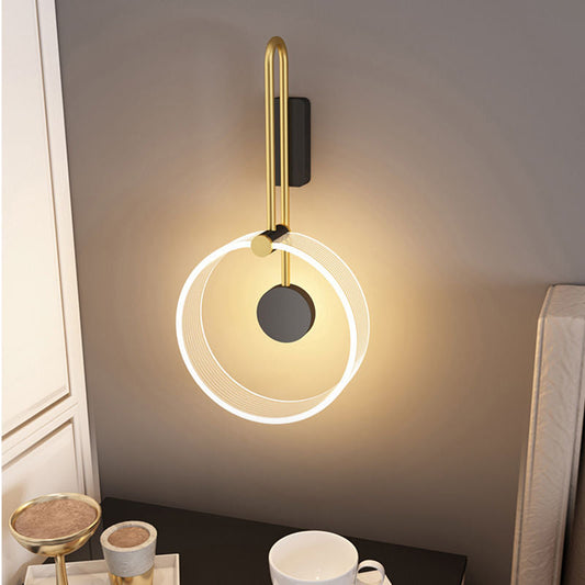 Modern Minimalist Iron Acrylic Round Ring LED Wall Sconce Lamp For Bedside