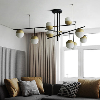 Modern Mid-Century Iron Linear Glass Bubble Shade 3/9-Light Island Light Chandelier For Dining Room