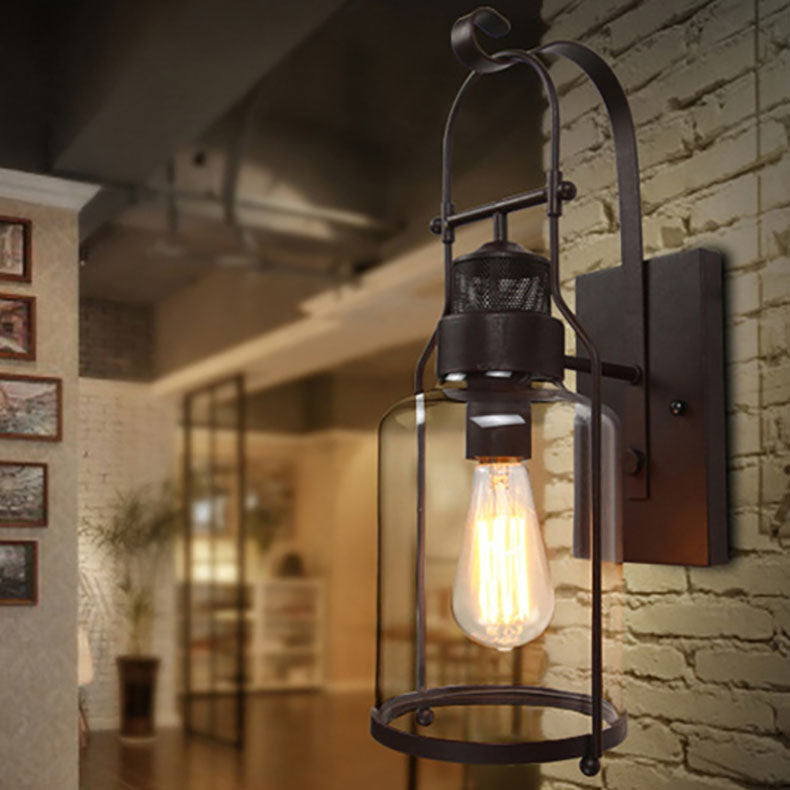 Contemporary Industrial Iron Glass Cylinder 1-Light Wall Sconce Lamp For Hallway