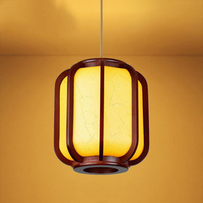 Modern Chinese Faux Sheepskin Wooden Lantern 1-Light Pendant Light