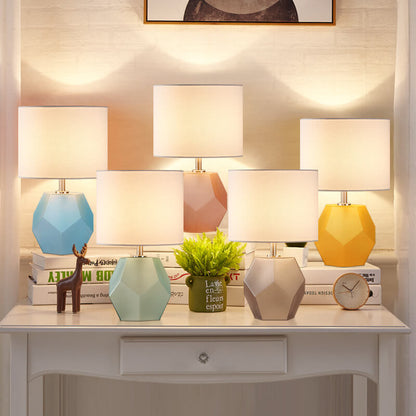 Nordic Drum Fabric Rhombus Ball Base 1-Light Table Lamp