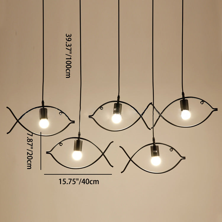 Contemporary Industrial Iron Fish 1-Light Pendant Light For Dining Room