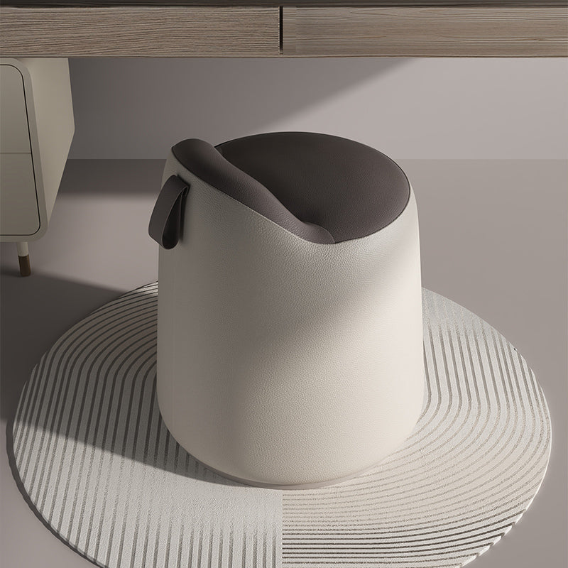 Modern Simplicity Microfiber Leather Wood Aluminum Alloy Sponge Round Cylinder Vanity Stool Backrest For Bedroom