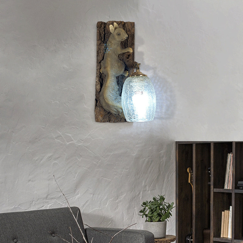 Nordic Vintage Resin Squirrel Glass 1-Light Wall Sconce Lamp