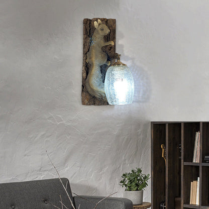 Nordic Vintage Resin Squirrel Glass 1-Light Wall Sconce Lamp