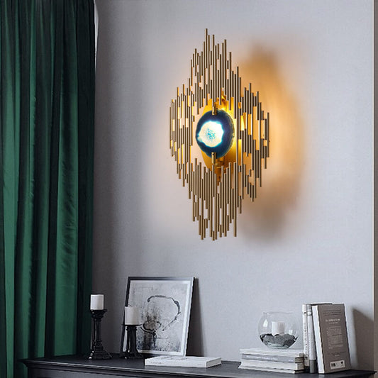 مصباح حائطي فاخر من Nordic Light، أنبوب معدني، شريحة عقيق أزرق، مصباح واحد 