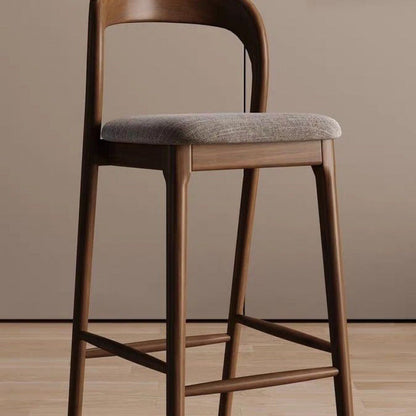Modern Minimalist Square PU Wood Bar Stool Backrest Footrest For Dining Room