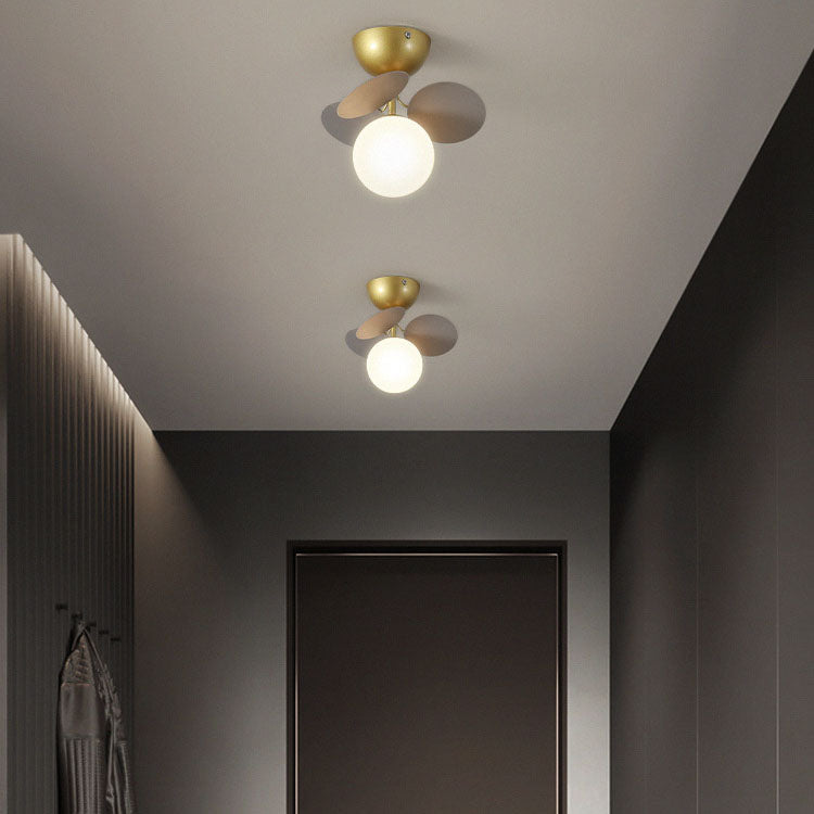 Modern Mid-century Acrylic Flower Decor Glass Ball Shade 1-Light Semi-Flush Mount Ceiling Light For Living Room