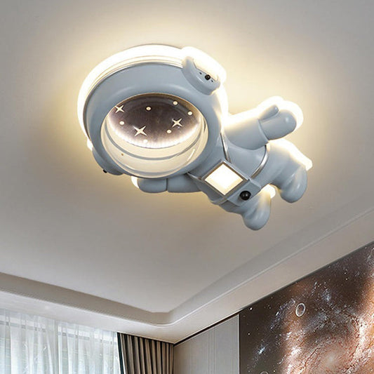 Contemporary Creative Kids Metal Acrylic Resin Astronaut Flush Mount Ceiling Light For Bedroom