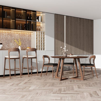 Modern Minimalist Square PU Wood Bar Stool Backrest Footrest For Dining Room