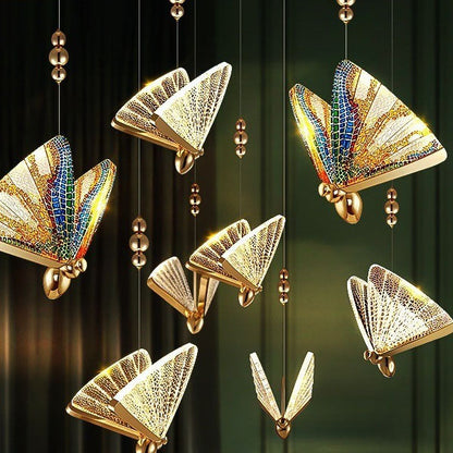 Modern Luxury Acrylic Butterfly Zinc Alloy Iron Frame LED Pendant Light For Bedroom