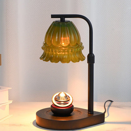 Modern Art Deco Flower Type Wooden Glass 1-Light Melting Wax Table Lamp For Bedroom