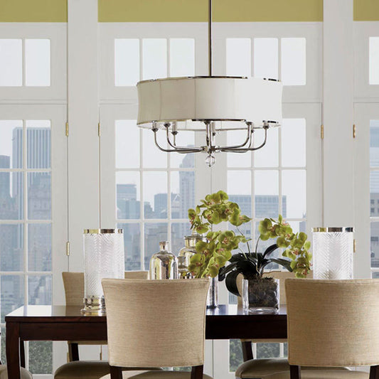 Contemporary Nordic Copper Iron Fabric Round Candle-Holder 8-Light Chandelier For Dining Room
