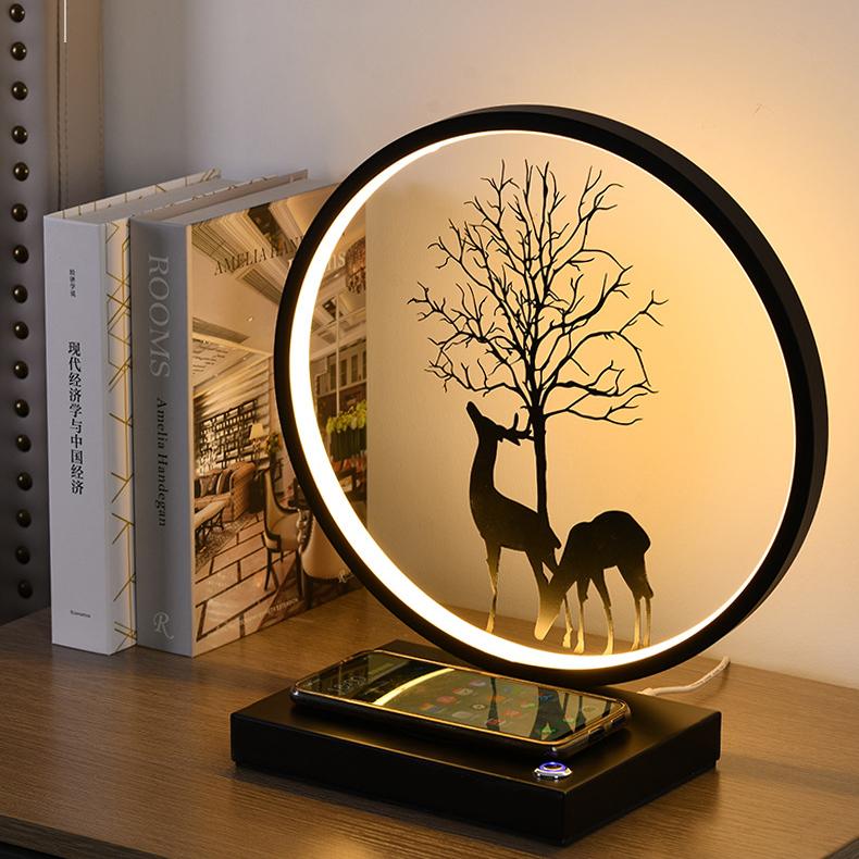 Decorative Tree & Deer's Mobile Phone Wireless Charging Touch Dimming LED Table Lamp
