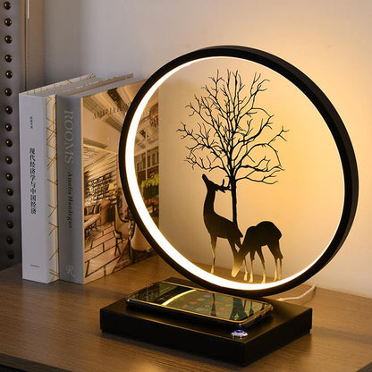 Decorative Tree & Deer's Mobile Phone Wireless Charging Touch Dimming LED Table Lamp