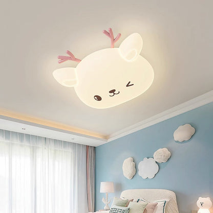 Modern Simplicity Kids Iron PE Deer Elliptical LED Flush Mount Ceiling Light For Bedroom