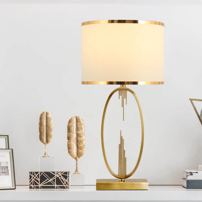 Modern Mid-Century Square Round Metal Fabric 1-Light Table Lamp For Bedroom
