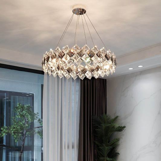 Contemporary Luxury Crystal Diamond Circle Plated Hardware 5/6/7/8/10/14 Light Chandelier For Living Room