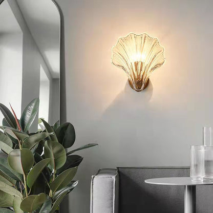 Contemporary Luxury Shell Glass Brass Finish Frame 1-Light Wall Sconce Lamp For Bedroom