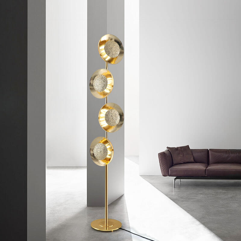 Creative Light Luxury Gold Circles Disc Long Pole LED Standing Floor Lamp
