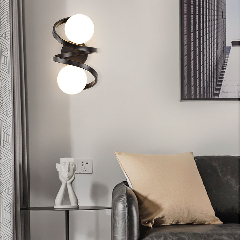 Modern Minimalist Round Ball Iron Glass 2-Light Wall Sconce Lamp