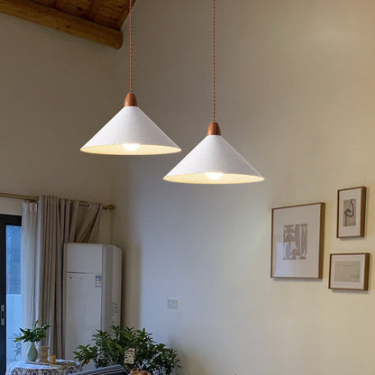 Japanese Minimalist Cone Iron Wood Grain 1-Light Pendant Light