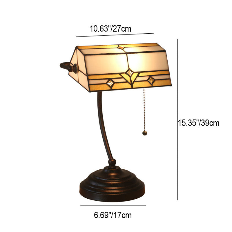 Vintage Tiffany Plaid Trapezoidal Stained Glass 1-Light Table Lamp