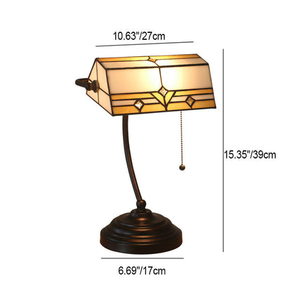 Vintage Tiffany Plaid Trapezoidal Stained Glass 1-Light Table Lamp