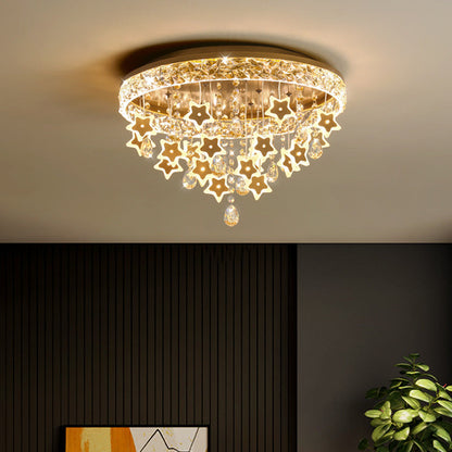 Contemporary Nordic Kids Iron Acrylic Crystal Round Star Pendant LED Flush Mount Ceiling Light For Bedroom