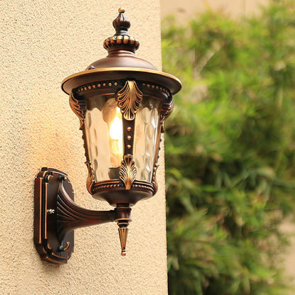 Traditional European Cylinder Quadrilateral Aluminum Glass 1-Light Wall Sconce Lamp For Outdoor Patio