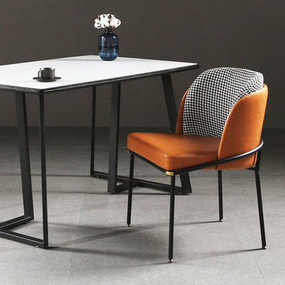 Traditional Vintage Square Faux Leather Metal Dining Chair Four Legs Backrest For Dining Room