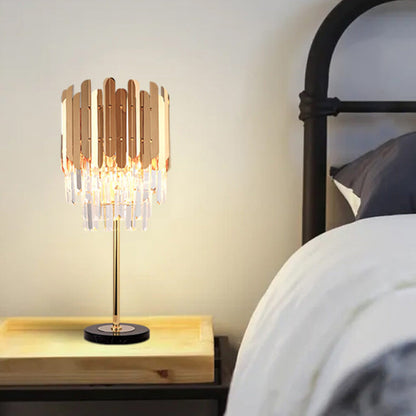 European Gold Stainless Steel Crystal 1-Light Table Lamp