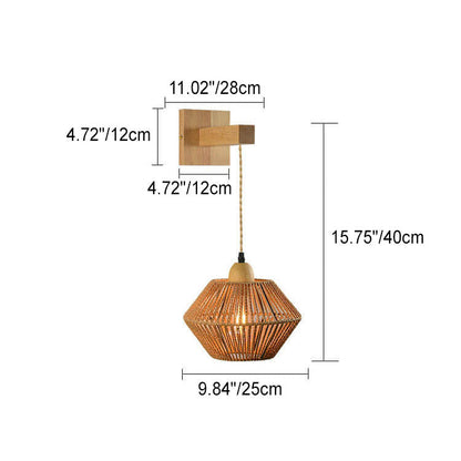 Vintage Simple Rope Weaving Lantern Cage Wood 1-Light Wall Sconce Lamp