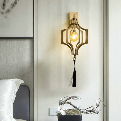 Modern Chinese Copper Hollow Cage Glass 1-Light Wall Sconce Lamp