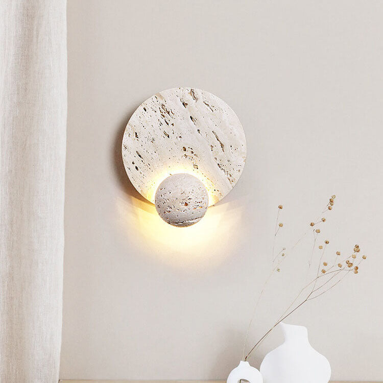 Modern Minimalist Cream Double Disc White Travertine LED Wall Sconce Lamp