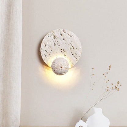Modern Minimalist Cream Double Disc White Travertine LED Wall Sconce Lamp