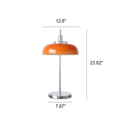Vintage Simple Orange Dome Chrome Base 3-Light Table Lamp