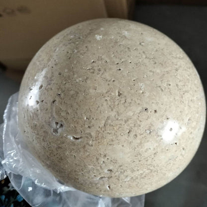Japanese Minimalist Round Yellow Travertine Wabi-Sabi LED Wall Sconce Lamp