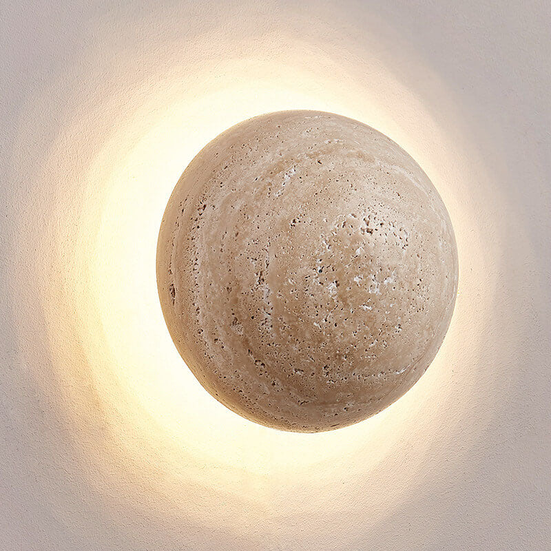 Japanese Minimalist Round Yellow Travertine Wabi-Sabi LED Wall Sconce Lamp