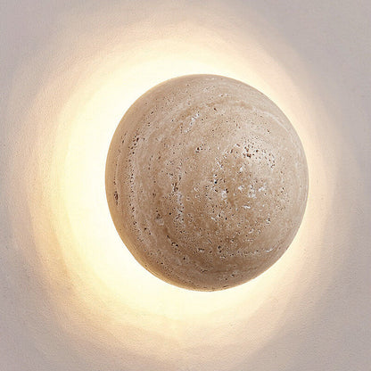 Japanese Minimalist Round Yellow Travertine Wabi-Sabi LED Wall Sconce Lamp