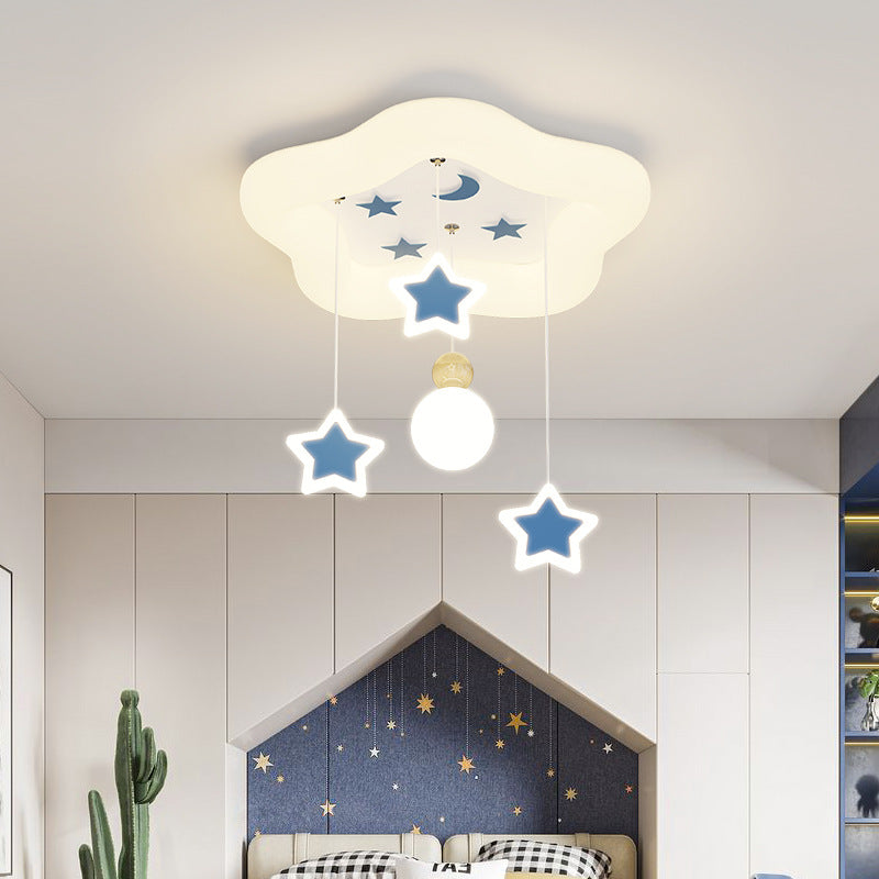 Modern Art Deco Cream Pentagram Moon Acrylic Iron LED Flush Mount Ceiling Light For Living Room